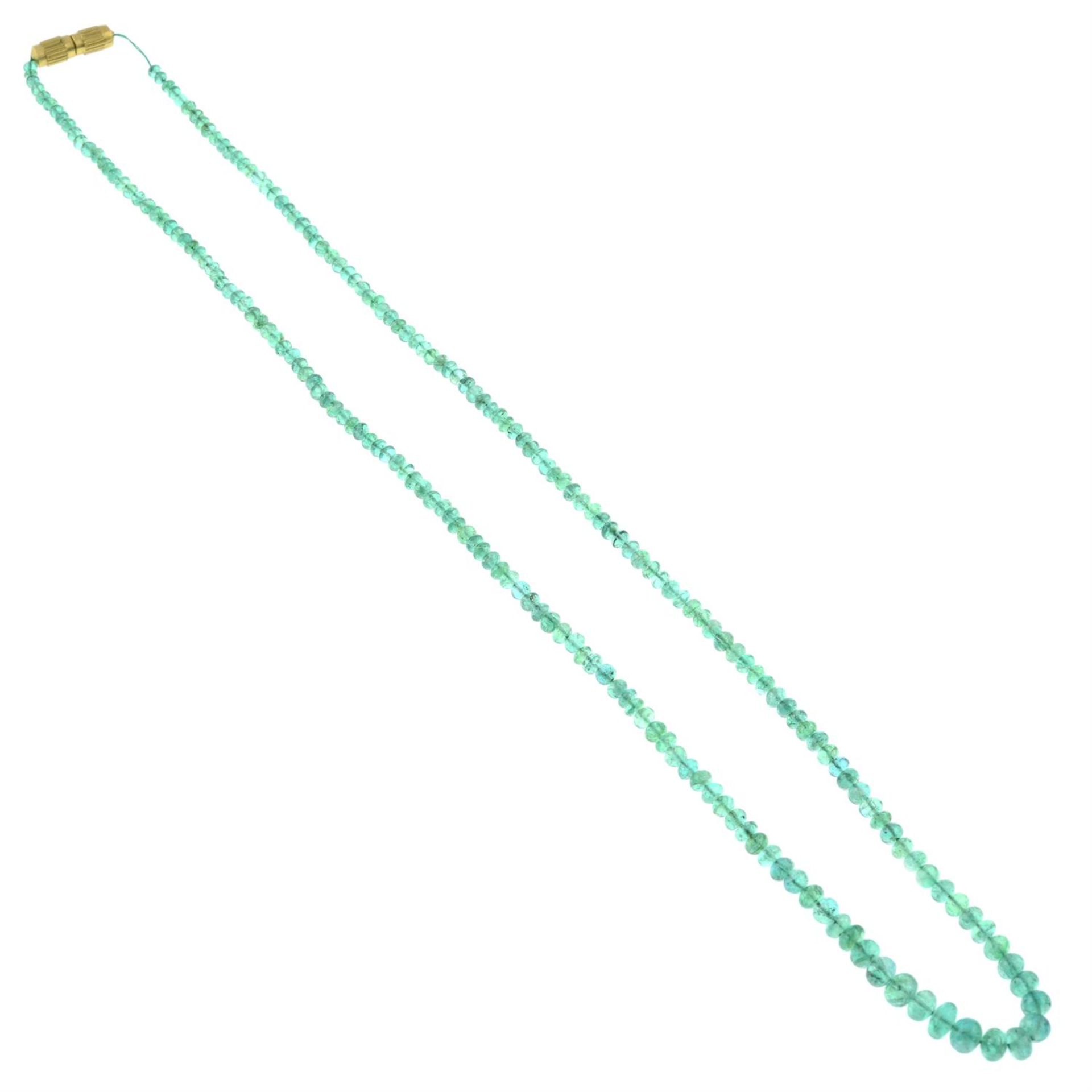 A graduated emerald bead necklace.