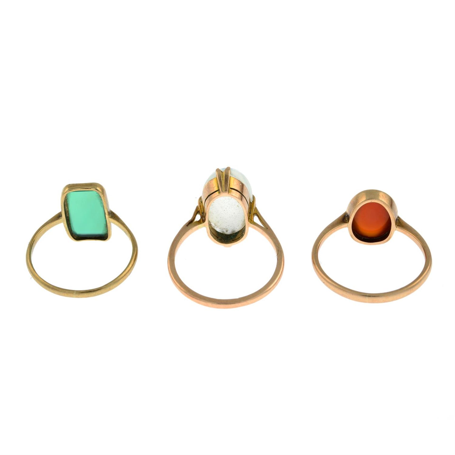 Three early 20th century 9ct gold gem-set single-stone rings. - Image 2 of 2