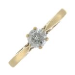 A 9ct gold brilliant-cut diamond single-stone ring.