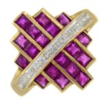 A ruby and pave-set diamond dress ring.