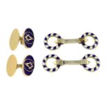 A pair of 9ct gold enamel masonic cufflinks, and a pair silver and enamel cufflinks.