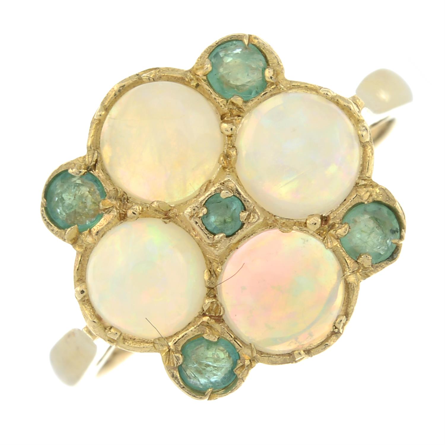 A 9ct gold opal and emerald dress ring.