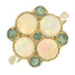 A 9ct gold opal and emerald dress ring.