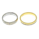 Two 18ct gold diamond band rings.