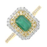 An 18ct gold emerald and brilliant-cut diamond cluster ring.