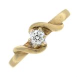 A 9ct gold brilliant-cut diamond single-stone ring.