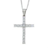 An 18ct gold brilliant-cut diamond cross pendant, with chain.