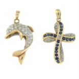 Two 9ct gold gem-set pendants.