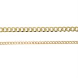 Two 9ct gold flat curb-link chain bracelets.