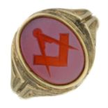 An early 20th century 9ct gold carnelian masonic intaglio signet ring.