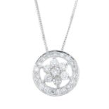 A brilliant-cut diamond floral pendant, with 18ct gold chain.