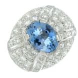 An aquamarine and vari-cut diamond dress ring.