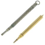 An early 20th century gold propelling pencil, together with an early 20th century silver pencil.