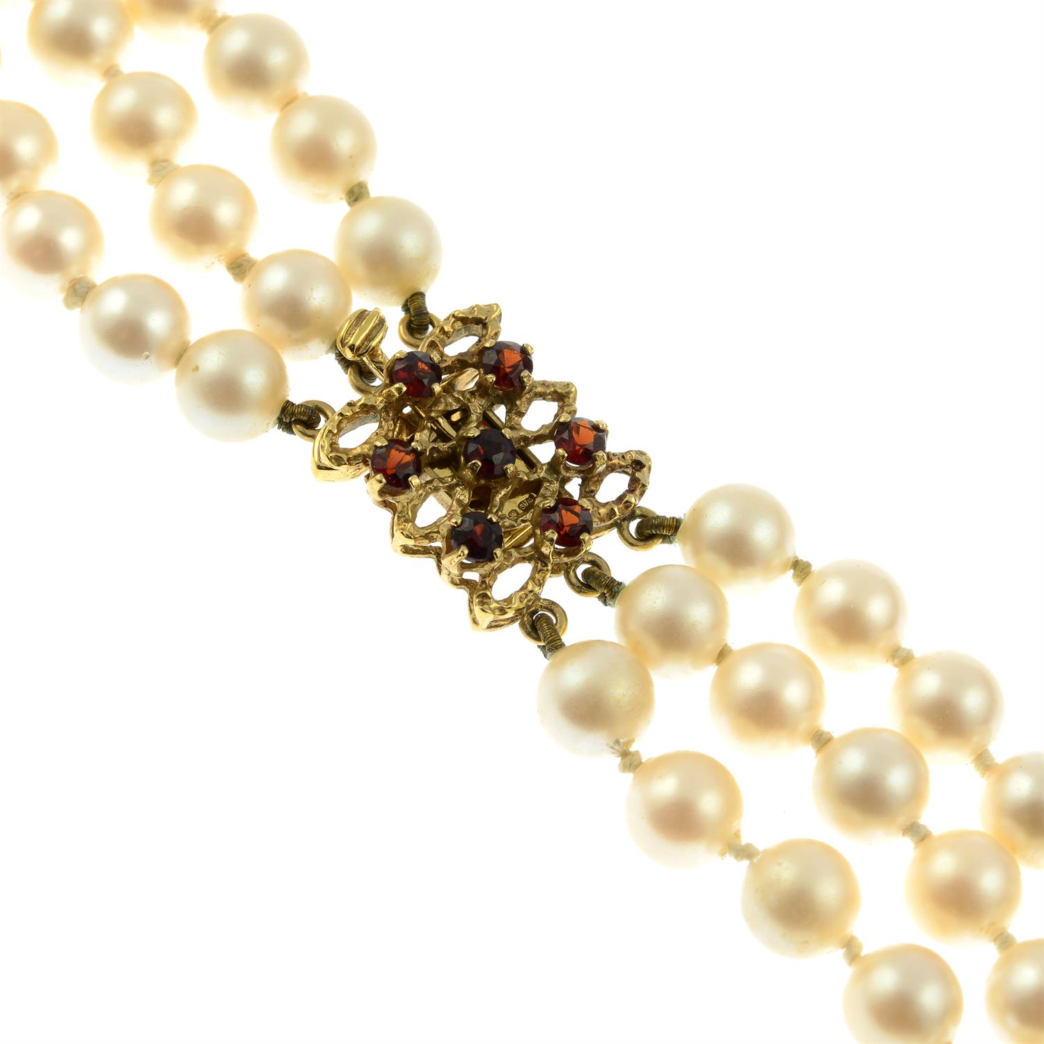 Two imitation pearl necklaces, with 9ct gold clasps.