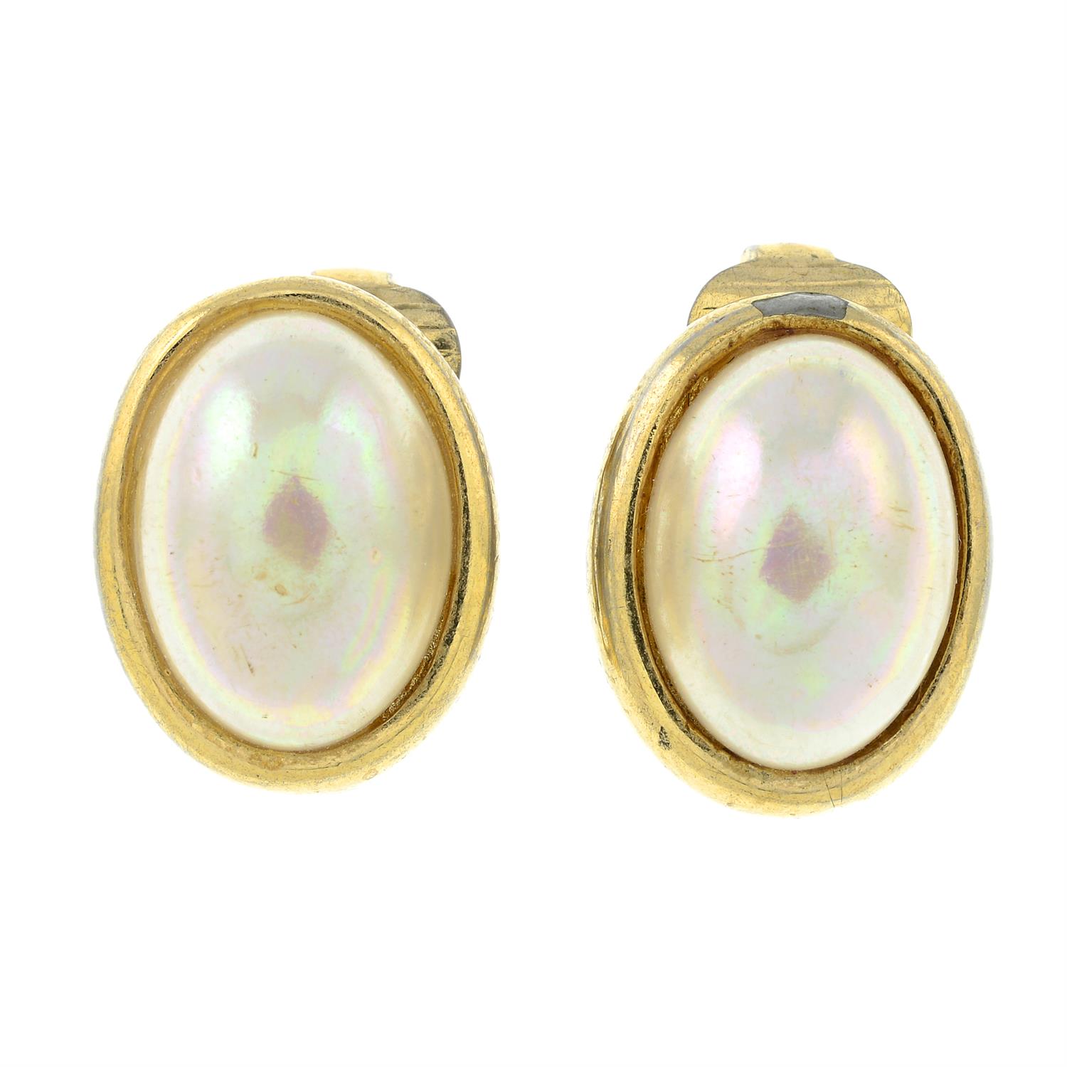 A pair of imitation pearl clip-on earrings, by Christian Dior.