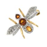 A 9ct gold citrine and diamond bee brooch.