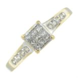 An 18ct gold square-cut diamond single-stone ring.