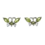 A pair of vari-hue butterfly earrings.