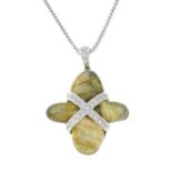 An 18ct gold labradorite and brilliant-cut diamond cross pendant, with 18ct gold chain.