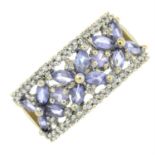 A 9ct gold tanzanite and diamond floral dress ring.