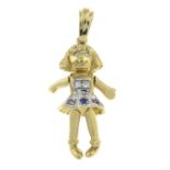 A 9ct gold gem-set articulated pendant of a ragdoll.