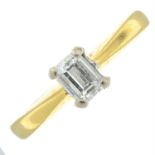 An 18ct gold rectangular-shape diamond single-stone ring.