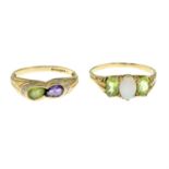 Two 9ct gold gem-set rings.