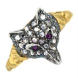 A rose-cut diamond and ruby ring of a fox.