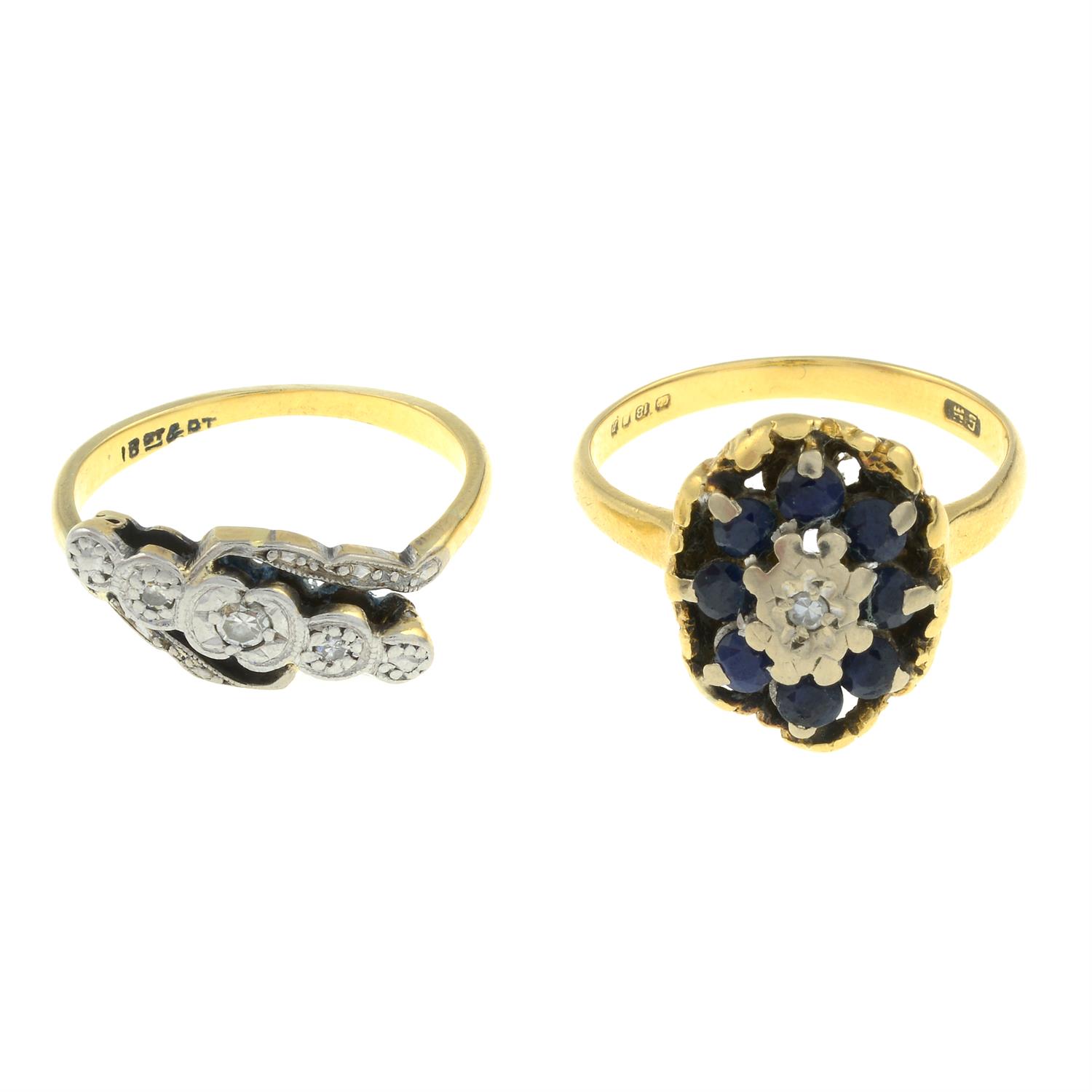 Two diamond and sapphire rings.