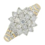 A 9ct gold diamond cluster ring.