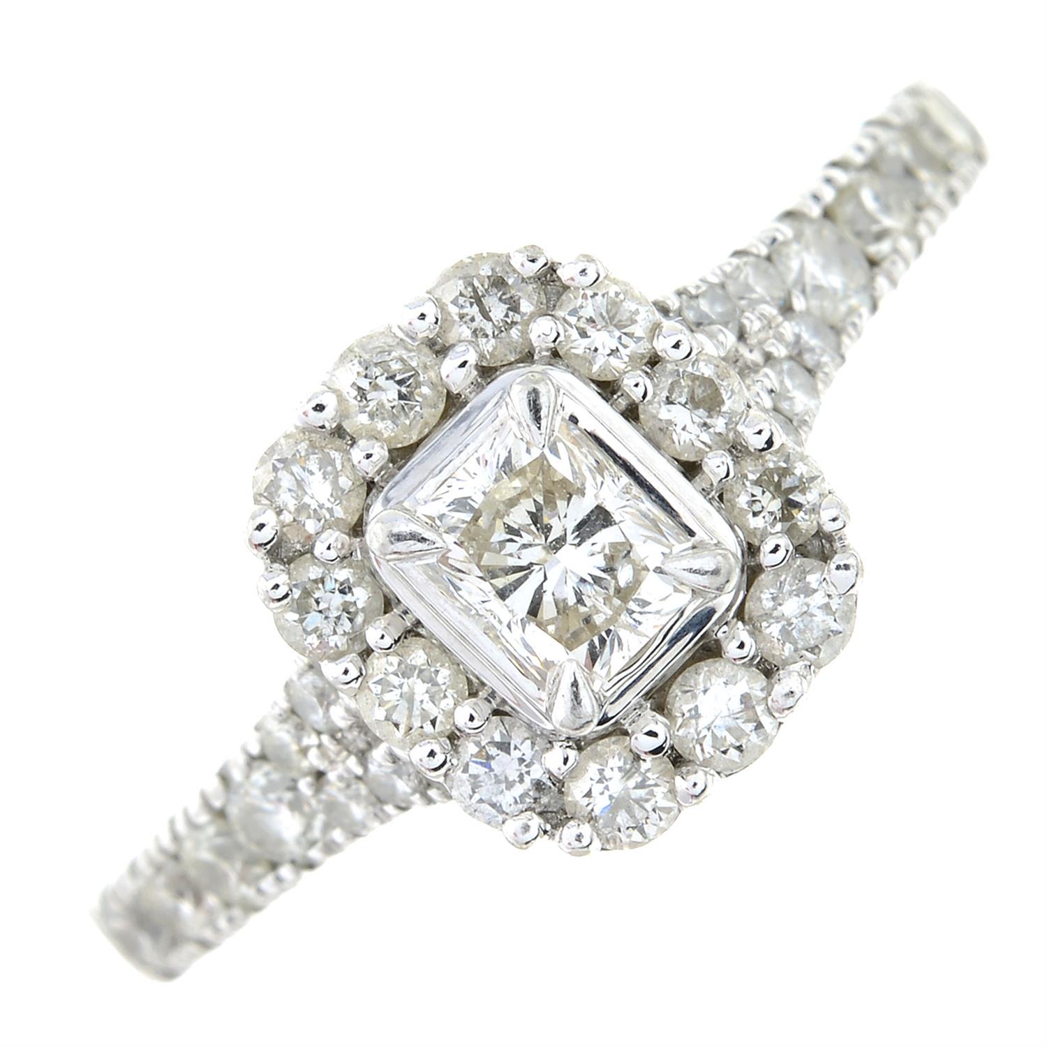 A platinum vari-cut diamond cluster ring.