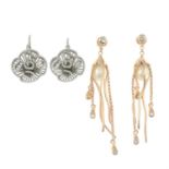 Two pairs of gem-set drop earrings.