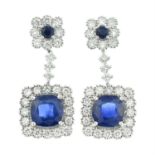 A pair of 18ct gold sapphire and diamond earrings, with optional cluster drops.