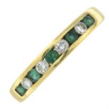 An 18ct gold emerald and brilliant-cut diamond half eternity ring.