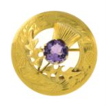 A 1950s 9ct gold amethyst thistle brooch, by Ward brothers