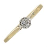 A 9ct gold brilliant-cut diamond single-stone ring.