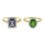 Two 9ct gold gem-set and diamond rings.