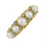 An Edwardian 18ct gold split pearl and rose-cut diamond band ring.