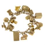 A charm bracelet, suspending twenty-two charms.