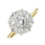 A mid 20th century 18ct gold and platinum old-cut diamond cluster ring.