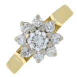 A 1980s 18ct gold brilliant-cut diamond floral cluster ring.