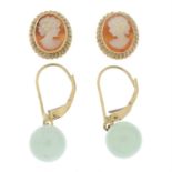 Two pairs of gem-set earrings.