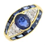 A sapphire and diamond dress ring.