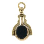 A late 19th century gold carnelian and bloodstone watch key fob.