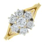 An 18ct gold brilliant-cut diamond floral cluster ring.