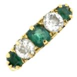 An Edwardian 18ct gold emerald and diamond five-stone ring.