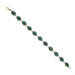 A 1980s 9ct gold malachite bracelet.