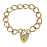 A 9ct gold bracelet, with heart-shape padlock clasp.