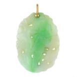 A carved jade pendant, depicting 'Magpies on plum tree'.