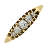 A late 19th century 18ct gold old-cut diamond five-stone ring.